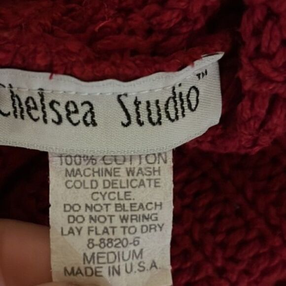 Chelsea Studio Red Chunky Knit Oversized Pullover Sweater Fringe Medium - Picture 9 of 9